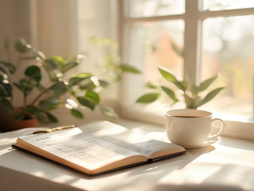 Calendar and planning materials on a desk with natural light